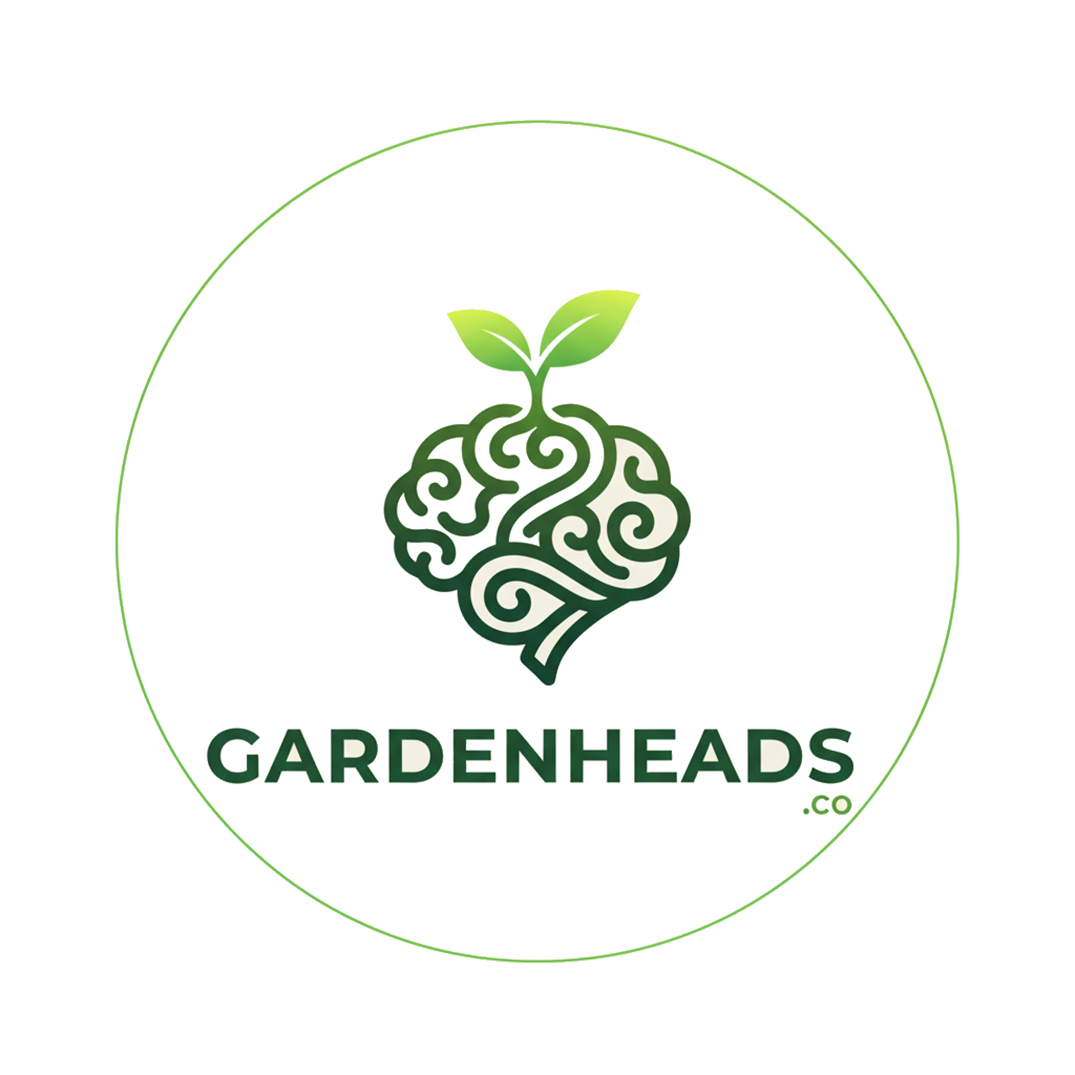 Gardenheads Logo: A brain sprouting a leaf